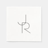 Moderne 2 overlappende Initialen | Zwart-wit Servet (Voorkant)