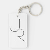 Moderne 2 overlappende Initialen | Zwart-wit Sleutelhanger (achterkant)