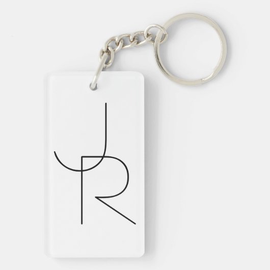 Moderne 2 overlappende Initialen | Zwart-wit Sleutelhanger (achterkant)