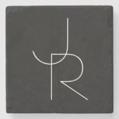 Moderne 2 overlappende Initialen | Zwart wit Stenen Onderzetter (Voorkant)