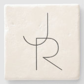 Moderne 2 overlappende Initialen | Zwart-wit Stenen Onderzetter (Voorkant)