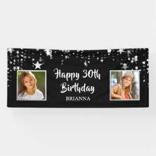 Moderne 30e verjaardag Foto Black Gold Stars Spandoek