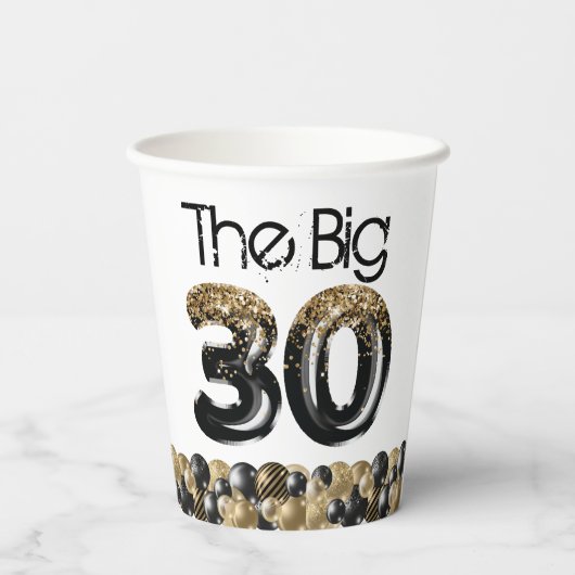 Moderne 30e verjaardag Foto zwart Gold Papieren Bekers (Achterkant)