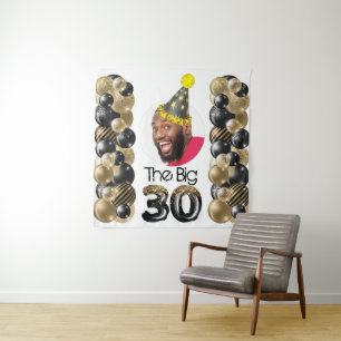 Moderne 30e Verjaardag Foto Zwart Goud Wandkleed