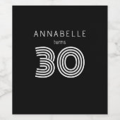 Moderne 30e verjaardag zwart wijn etiket (Enkel label)