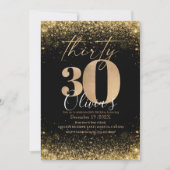 Moderne 30e verjaardagsfeest Black Gold Glitter Kaart (Voorkant)