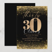 Moderne 30e verjaardagsfeest Black Gold Glitter Kaart (Voorkant / Achterkant)