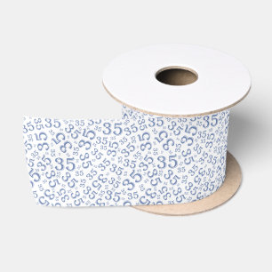 Moderne 35e verjaardag nummer patroon blauw/wit lint