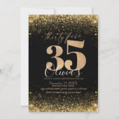 Moderne 35e verjaardagsfeest Black Gold Glitter Kaart (Voorkant)