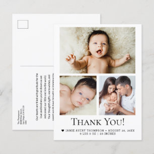 Moderne 3 Baby Foto Geboortestatistieken Bedankt Briefkaart
