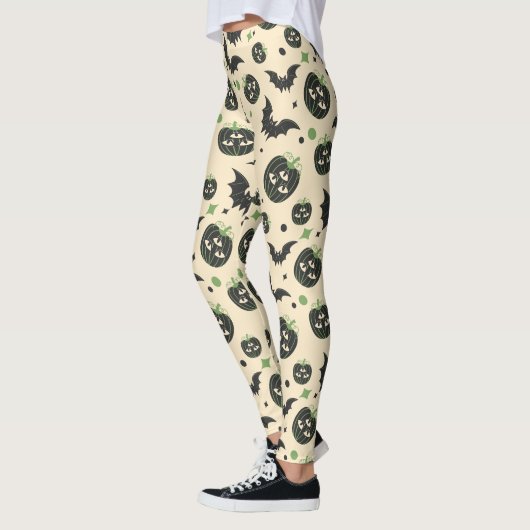 Moderne 3-Eyed Pompoen en Vleermuizen Halloween Leggings (Links)