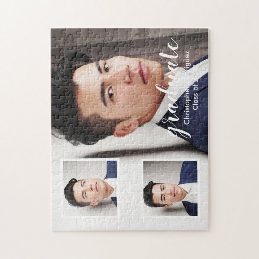 Moderne 3 foto afstudeerfeest legpuzzel (Verticaal)