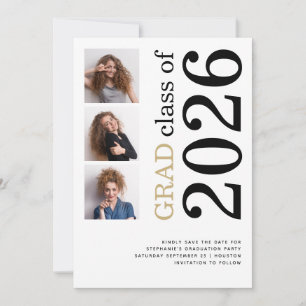 Moderne 3 foto Bold 2026 Afstudeerfeest Save The Date