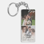 Moderne 3 foto collage bruiloft dank u op maat sleutelhanger (Voorkant Links)