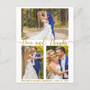 Moderne 3 Foto Huwelijk Liefde en Dankbaarheid Gou Briefkaart