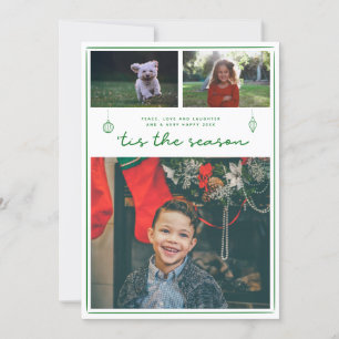 Moderne 3 foto kerst Eenvoudige script-Kaart Feestdagenkaart