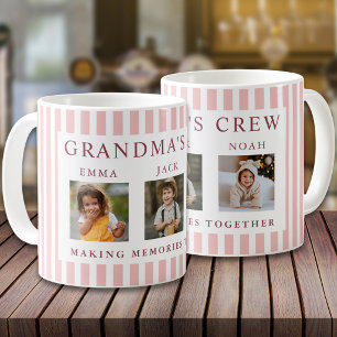 Moderne 3 Foto Pastel Roze Streep Oma Crew Koffiemok