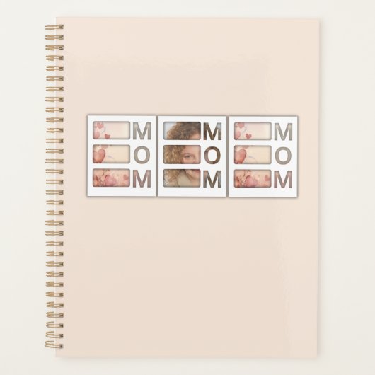 Moderne 3-Foto-raster Moeder Verjaardag Aandenken Planner (Voorkant)