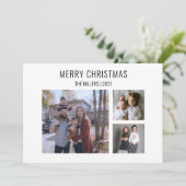 Moderne 3-fotokerstkaart - wit feestdagenkaart (Staand voorkant)