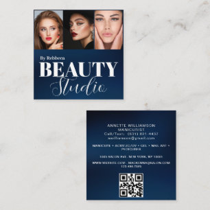 Moderne 3 foto's haarstylist visagist QR-code Vierkante Visitekaartje