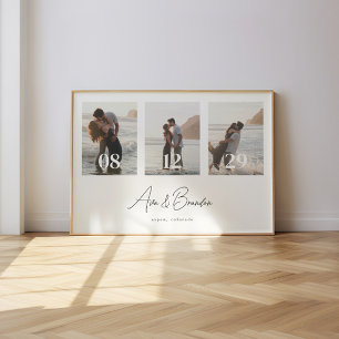 Moderne 3-foto's Huwelijk Koppel Custom Poster
