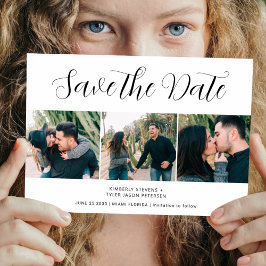 Moderne 3 foto's met script bruiloft save the date