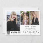 Moderne 3 foto's QR-code model en acteur comp-card Kaart (Voorkant)