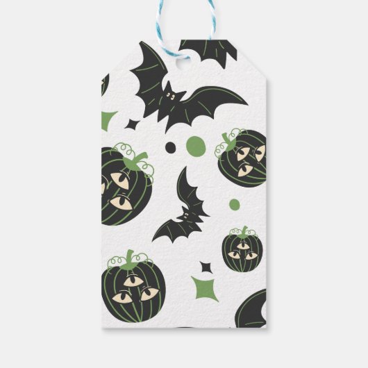 Moderne 3-ogige pompoen en vleermuizen aangepaste  cadeaulabel (Achterkant)
