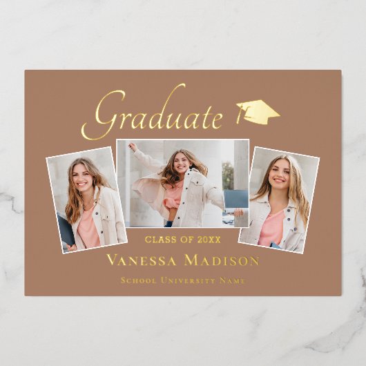 Moderne | 3 Photo Faire-part de graduation de l'hu (Recto)