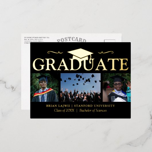 Moderne 3 Photo Graduation Faire-part Real (Recto/Verso)