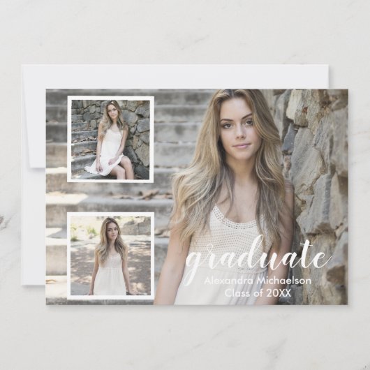 Moderne 3 Photo Graduation Invitation (Devant)