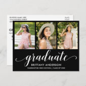 Moderne 3 Photo Graduation Party Script Invitation (Devant / Derrière)