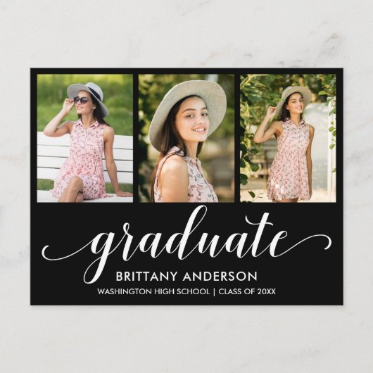 Moderne 3 Photo Graduation Party Script Invitation (Devant)