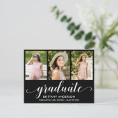 Moderne 3 Photo Graduation Party Script Invitation (Debout devant)