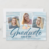 Moderne 3 Photo Plage thème Faire-part de graduati (Devant)