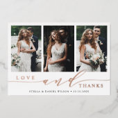 Moderne 3 Photo Rose Gold Carte de remerciements (Recto)
