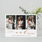 Moderne 3 Photo Rose Gold Carte de remerciements (Debout devant)