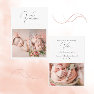 Moderne 3 Photo Simple Baby Girl Faire-part de nai
