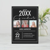 Moderne 3 Photos Graduation Invitation (Debout devant)