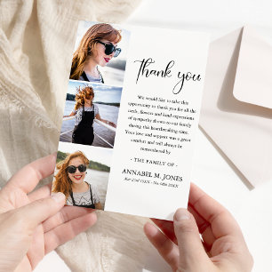 Moderne 3 x rouwkaart met foto  bedankkaart