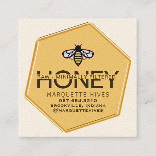 Moderne 3D Gele Hexagon Gestileerde Bijenhoning Iv Vierkante Visitekaartje (Voorkant)