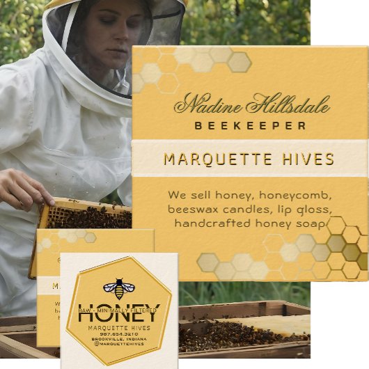 Moderne 3D Gele Hexagon Gestileerde Bijenhoning Iv Vierkante Visitekaartje