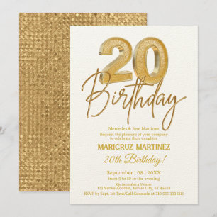 Moderne 3D gouden glitter 20e verjaardagsfeest Kaart