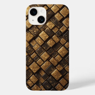 Moderne 3D Gouden Glitter Blokken Geometrische Lux Case-Mate iPhone 14 Hoesje