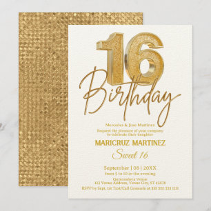 Moderne 3D Gouden Glitter Lief 16e Verjaardag Kaart