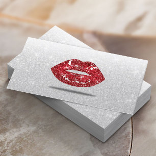 Moderne 3D Red Lips Silver Glitter Makeup Artist Visitekaartje