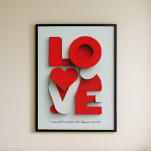 Moderne 3D Rood en Wit LOVE Typografie Abstract