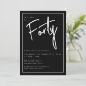 Moderne 40e 40e Zwarte verjaardagsfeestje Kaart (Staand voorkant)