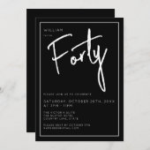 Moderne 40e 40e Zwarte verjaardagsfeestje Kaart (Voorkant / Achterkant)