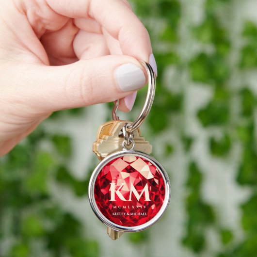 Moderne 40e bruiloft Jubileum Ruby Monogram Sleutelhanger (Hand)